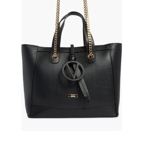 Valentino Black Tote with Gold Chain Accents